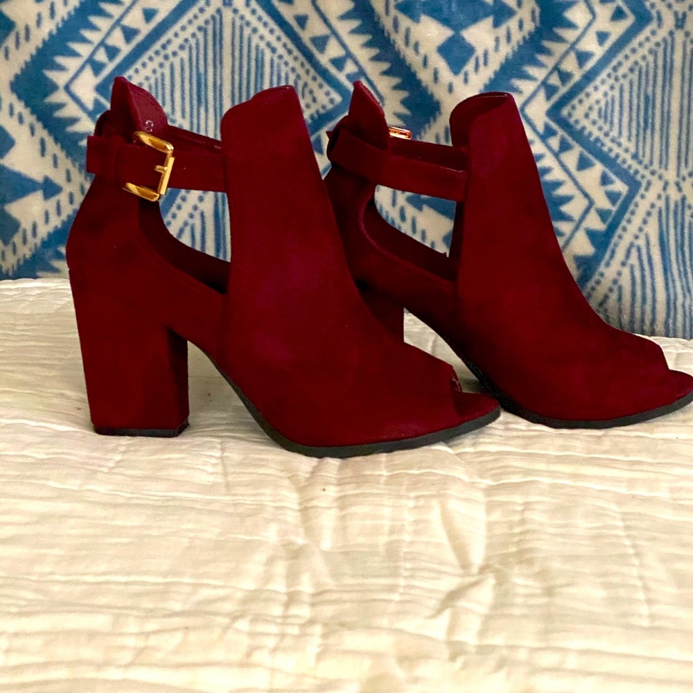 Suede Wine Open Toe Connie Shoes 6.5